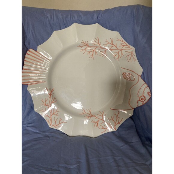 Vintage Zanolli Hand Painted  Bot Fish Platter Made in Italy 15" White Coral - Picture 1 of 10